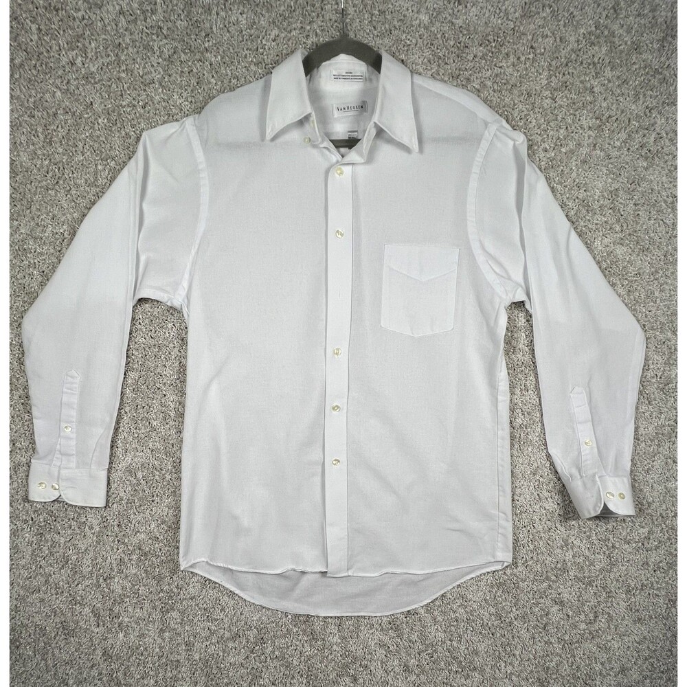 Van Heusen White Oxford Dress Shirt Mens 16 34 35 Wrinkle Free Office